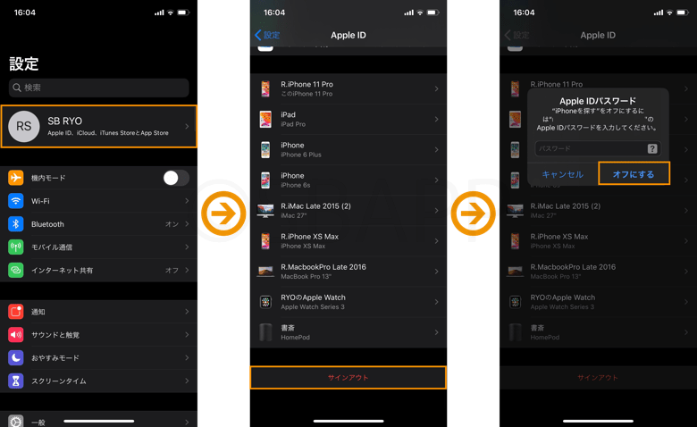 Apple IDのサインアウト