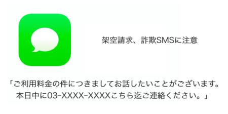 【SMS】「ご利用料金の件につきましてお話したいことがございます。本日中に03-XXXX-XXXXこちら迄ご連絡ください。」詐欺に注意