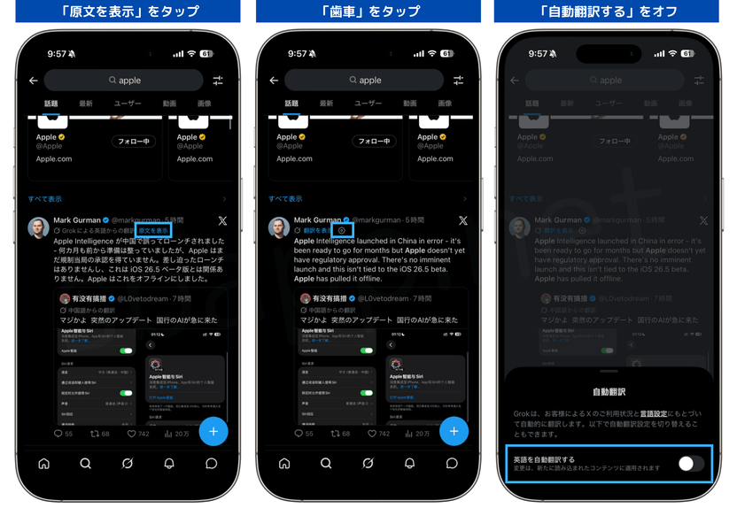 Xの自動翻訳をオフにする手順