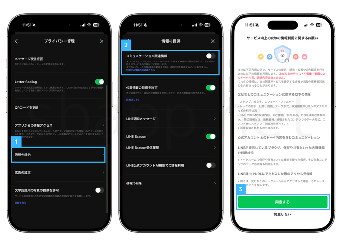 LINE:情報利用に関するお願いをオンにする手順