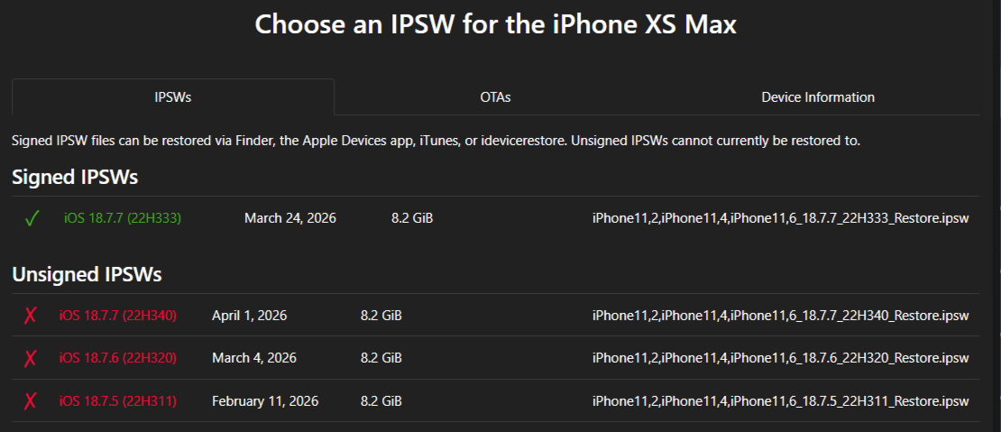 iOSの署名を確認しているページのスクリーンショット