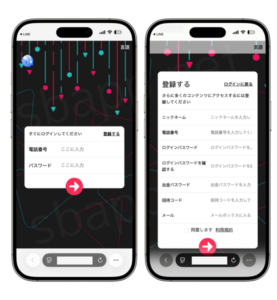TikTok関連サイトを装った詐欺サイトのスクリーンショット