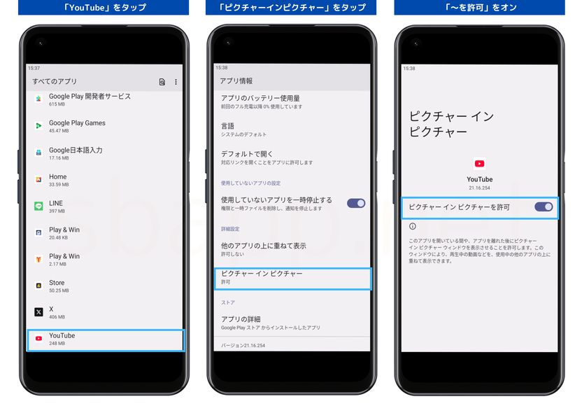 Androidでピクチャーインピクチャーをオンにする手順
