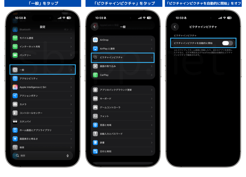 iPhoneでピクチャーインピクチャー機能をオフにする手順