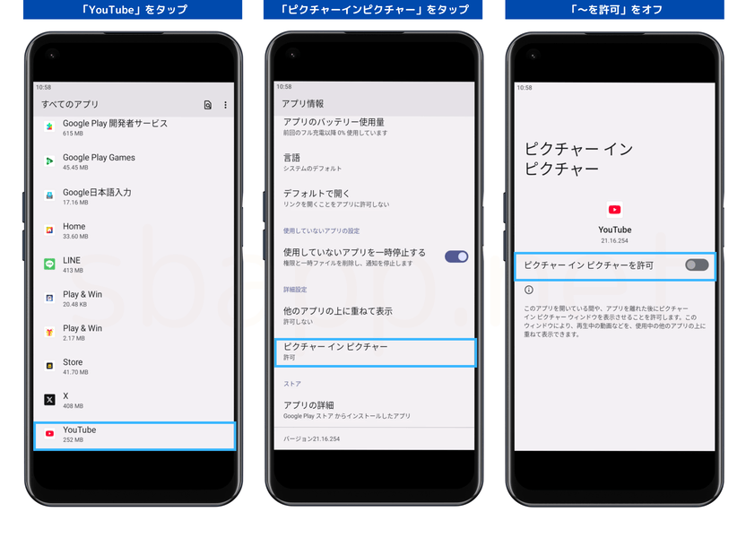 Androidでピクチャーインピクチャー機能をオフにする手順