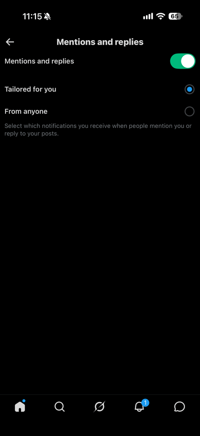 iOS版Xのプッシュ通知設定のカスタマイズ表記(英語環境)