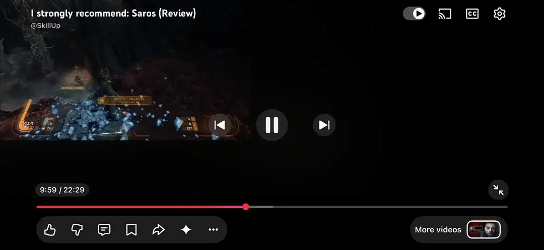 iOS版YouTubeで横画面にすると、動画が左上に小さく表示される不具合のスクリーンショット