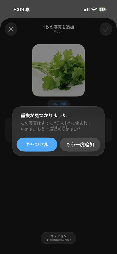 iOS27.2の共有アルバムの重複写真の警告