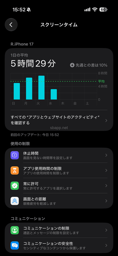 iOS27.2で表示される旧スクリーンタイムの設定画面